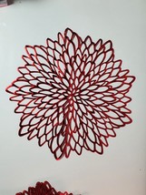 Red Flower/Snowflake Metallic Round 14&quot; Laminated Vinyl Table Placemats Set of 6 - £15.65 GBP