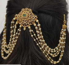 Bollywood Style Indian Bridal Gold Plated Hair Pin CZ Juda Clip Jewelry Set - £53.40 GBP