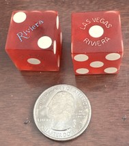Vintage Riviera Casino Las Vegas Dice Pair Red Dice Blue Riviera Logo CL... - $8.90
