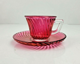 Vintage Federal Glass Diana Cranberry Ruby Flash Swirl Demitasse Cup and Saucer  - £9.62 GBP