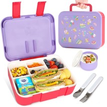 Bento Lunch Box For Kids Girls, 1250Ml, With 5 Compartments, Spoon, Fork... - £24.23 GBP