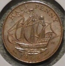 1966 British UK Half Penny coin Rest in peace Queen Elizabeth II Age 57 ... - $2.59