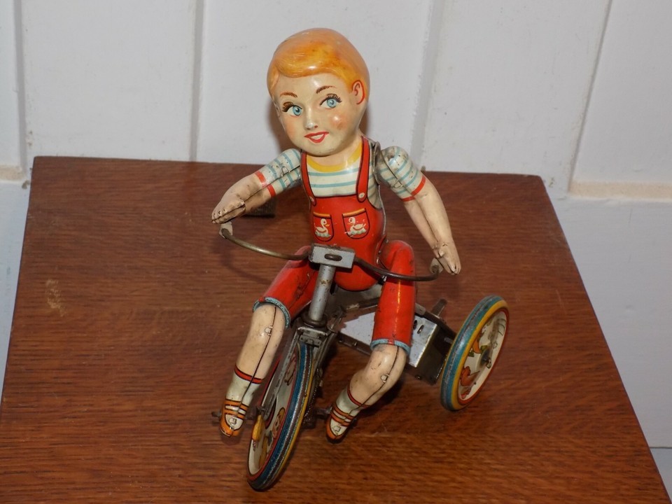 Vintage 1930’s Unique Art Kiddy Cyclist Tin Wind Up Toy - $198.00