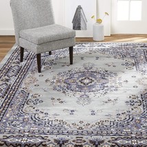 Home Dynamix Premium Sakarya Traditional Medallion Border Area Rug, Silver, - £28.39 GBP