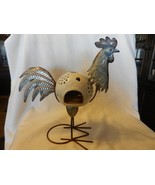 Hand Made Metal &amp; Ceramic Rooster Tea Light Candle Holder Silver and White - £55.31 GBP