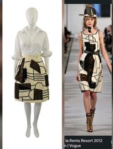 Oscar De La Renta 2012 A Line Wool Abstract Embroidery Patchwork Skirt W28&quot; - $89.10