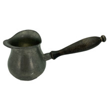 Early American Pewter By Web Double Spout Sauce Warmer Butter Brandy Wood Handle - $19.32