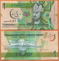 TURKMENISTAN 2017 UNC 1 Manat Banknote Paper Money Bill P- 36 Togrul Beg... - $1.00