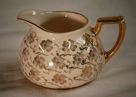 Old Vintage Milk Creamer w Gold 4 Leaf Clover Pattern &amp; Gold Trim Unknown Maker - £15.81 GBP