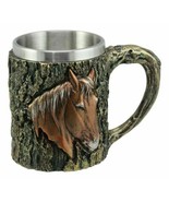 Ebros Bronzed Wildlife Chestnut Horse Coffee Mug W/Rustic Tree Bark Text... - £19.66 GBP