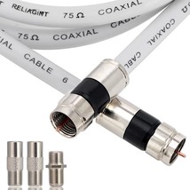 50Ft White Rg6 Coaxial Cable With F Connector, F81 Female Extension Adapter, Low - £26.05 GBP