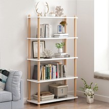 5-Tier Wooden Shelf Bookcase - Modern Open Bookshelf, Free Standing Storage Rack - £144.22 GBP