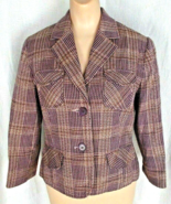 Women Sz 8 Blazer Purple Plaid 4 Pockets WORTHINGTON - $13.85