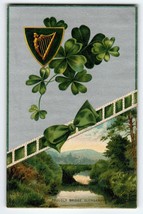 St Patricks Day Postcard Proudly Bridge Glengariff Harp Clover Germany BB London - £14.92 GBP