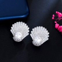 ThreeGraces Elegant Shiny Cubic Zirconia Shell Shape Big Simulated  Stud Earring - £16.34 GBP