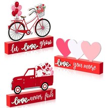 3 Pcs Valentine&#39;S Day Decorations Truck Bicycle Heart Wooden Table Sign Love Rom - £20.44 GBP