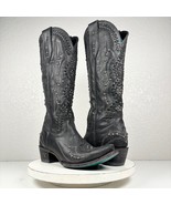 Lane COSSETTE Black Cowboy Boots Womens 9.5 Leather Western Wear Snip Toe Tall - £234.17 GBP
