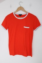 J Crew XS Orange Contrast Slub Cotton Ringer Pocket Tee Top L2316 - £19.40 GBP