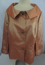 Dana Buchman Silk/Linen Orange/Tan striped Blazer Size 14 Rhinestone buttons - £35.97 GBP