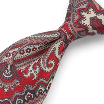 Robert Talbott Carmel Tie Red Gray Geometric Paisley Hand Sewn Finest Silk USA - $36.21