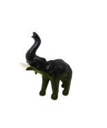 Leather Wrapped Elephant Figurine Trunk Up Tusks Glass Eyes Safari 12"T Black - $26.68