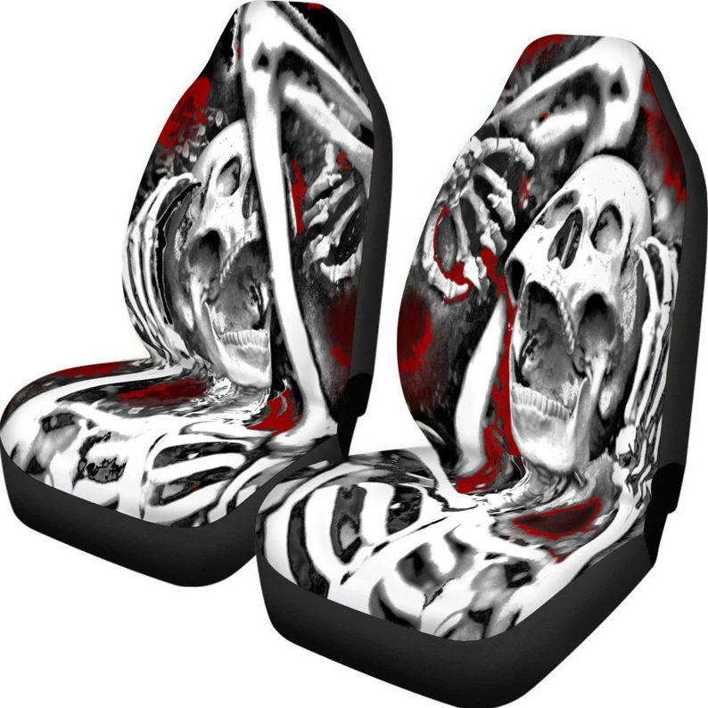 Gothic Skull Seat Covers, 2 Front Seat Covers, Pattern, Decor, Custom Fr... - £45.08 GBP