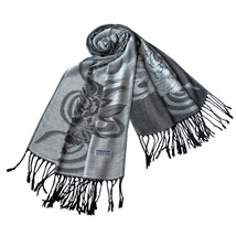 Pa-a80-3 Lt-Grey Huge Rose Flora Elegant Noble Exquisitely Soft Tassel Ends P... - £19.37 GBP