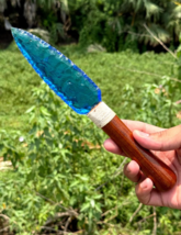 10&quot; Rare Blue Aqua Obsidian Crystal Knife – Collectible Knife With Woode... - $59.39