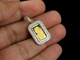 10K Yellow Gold Over 1G Lady Fortuna Bar Round Diamond Pendant Charm 1.5 Ct 1.2&quot; - £99.38 GBP