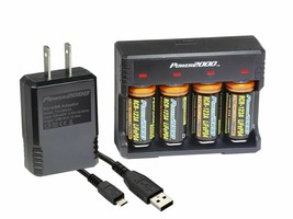 Power2000 CR-123A 4-Pack Rechargeable LiFePO4 Battery &amp; Charger Kit 110/240V - £24.12 GBP