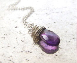 Purple Amethyst Necklace in Silver or Gold - Eco-friendly sterling grape pendant - £18.09 GBP