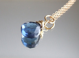 London Blue Quartz necklace - gold-filled or sterling blue wire-wrapped gemstone - £21.58 GBP