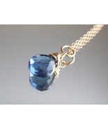 London Blue Quartz necklace - gold-filled or sterling blue wire-wrapped ... - £21.55 GBP