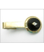TIE CLASP Vintage Round BLACK GLASS with Clear RHINESTONE Inset MEN&#39;S Go... - €11,15 EUR