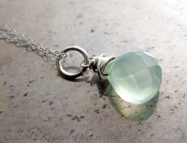 Chalcedony pendant necklace - aqua blue mint chalcedony sterling silver - $22.00