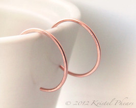 Small Copper Hoops - reverse hoop earrings simple minimalist basic light 3/4&quot; - £9.59 GBP