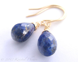 Genuine Lapis Earrings - cobalt blue 14k gold-filled or sterling dangle ... - $37.00