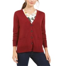 Charter Club Women&#39;s Merino Wool Vneck Cardigan Red Size Small - £27.41 GBP