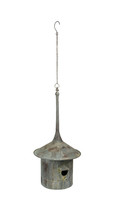 Weathered Gray Metal Farmhouse Style High Roof Hanging Birdhouse - £52.54 GBP