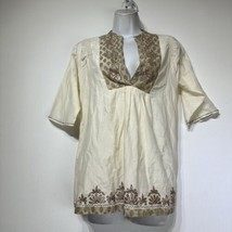 label ritu kumar Beige gold Embroidered peasant blouse Size 2 - £48.70 GBP