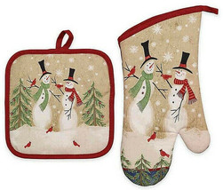 Avanti Christmas Snowmen Cotton 2-Piece Potholder and Oven Mitt Set Holiday - £23.35 GBP