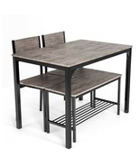 4 Pieces Rustic Dining Table Set with 2 Chairs and Bench-Gray - Color: Gray - $308.85 CAD