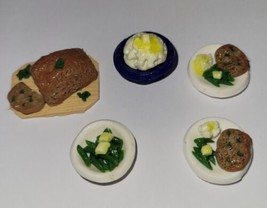 Dollhouse Meatloaf Dinner Mashed Potatoes Green Beans Plated - £7.90 GBP
