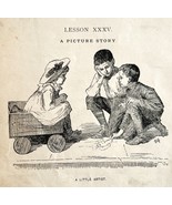 1878 Print A Little Artist Lessons In English 6 x 4.75&quot; Antique - $28.07 CAD