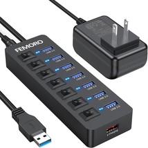 Powered USB Hub 3.0 Data 7 Ports and USB Charging 1 Port Multi USB 3.0 Splitter  - £39.23 GBP