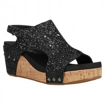 Corkys Footwear women&#39;s glitter carley wedge sandals in Black - size 7 - $44.55