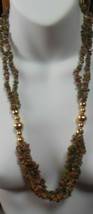Unakite Multi-Strand Nugget Stone Necklace With gold-tone Beads - £51.32 GBP