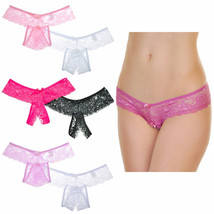 2Pc Women Sexy Lace Crotchless Thongs Panties Underwear Lingerie G-String Large - £22.67 GBP