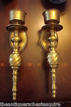 Elegant Brass Wall Sconces, pair,  10&quot; tall by 3 1/2&quot; original GOLDEN - £43.52 GBP