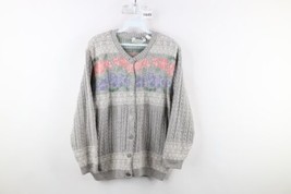 Vtg 90s Country Primitive Womens Small Fair Isle Flower Knit Cardigan Sweater - £47.44 GBP